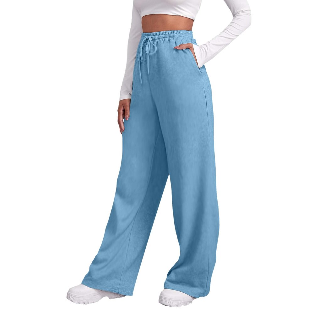 Women's Tracksuit Bottoms Sweatpants Teen Gilrs Wide Leg Joggers Pants Elastic High Waisted Sport Pants Straight Leg Drawstring Activewear Gym Workout Pants Blue Large