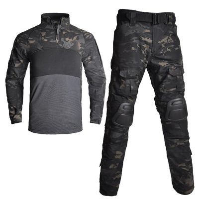 TOMITANY Men's Tactical Military Suits Long Sleeve Fitting Army Uniforms Combat Shirt and Pants with Knee Pads Black CP XXXXL