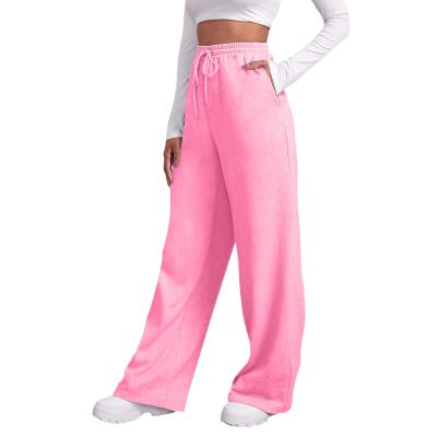 Women's Wide Leg Sweatpants Cozy Fleece Jogger Pants Straight Leg Baggy Elastic High Waisted Sweatpants Yoga Pants Pink XX-Large