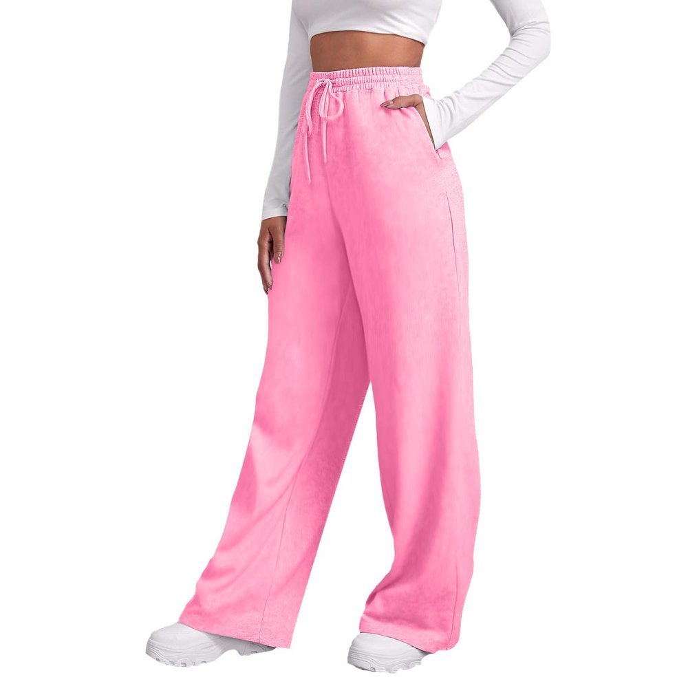 Women's Wide Leg Sweatpants Cozy Fleece Jogger Pants Straight Leg Baggy Elastic High Waisted Sweatpants Yoga Pants Pink XX-Large