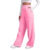 Women's Wide Leg Sweatpants Cozy Fleece Jogger Pants Straight Leg Baggy Elastic High Waisted Sweatpants Yoga Pants Pink XX-Large view 1
