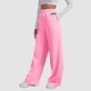 Women's Wide Leg Sweatpants Cozy Fleece Jogger Pants Straight Leg Baggy Elastic High Waisted Sweatpants Yoga Pants Pink XX-Large view 3