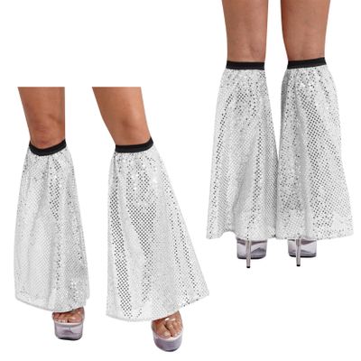 Winnrchan Women's 70S Disco Boot Covers 80s Sparkly Sequin Leg Warmers Costume Accessories for Party Rave Dance Silver One Size