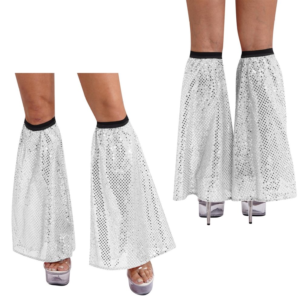 Winnrchan Women's 70S Disco Boot Covers 80s Sparkly Sequin Leg Warmers Costume Accessories for Party Rave Dance Silver One Size