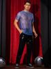 Lars Amadeus Mesh Sheer Shirts for Men's Shiny Tops Short Sleeve Disco Outfit See Through T-Shirt XX-Large Blue view 2