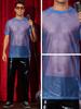 Lars Amadeus Mesh Sheer Shirts for Men's Shiny Tops Short Sleeve Disco Outfit See Through T-Shirt XX-Large Blue view 4