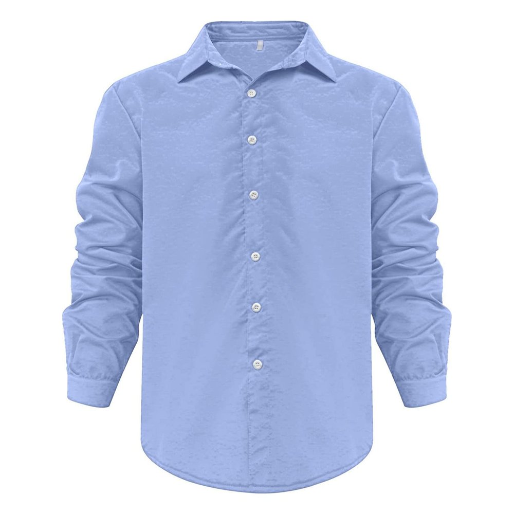 Mens Long Sleeve Cotton Linen Shirts Casual Roll-Up Sleeve Beach Shirts Loose Buttons Down Solid Plain Shirt (Large,Light Blue)