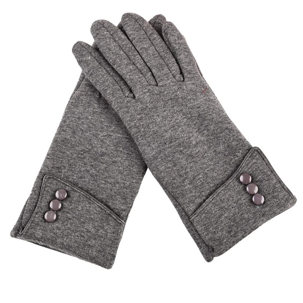 Women's Winter Suede Leather Gloves Wool Lined with Knit Cuffs Winter Gloves Women Toucscreen Ladies Gloves (Grey, One Size)