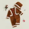 Adobabirl Baby Gingerbread Costume - Boy Girl Christmas Outfit Romper Jumpsuit Footies with Hat - Cute Cosplay Gingerbread Man Outfit (Khaki, 12-18 Months) view 2