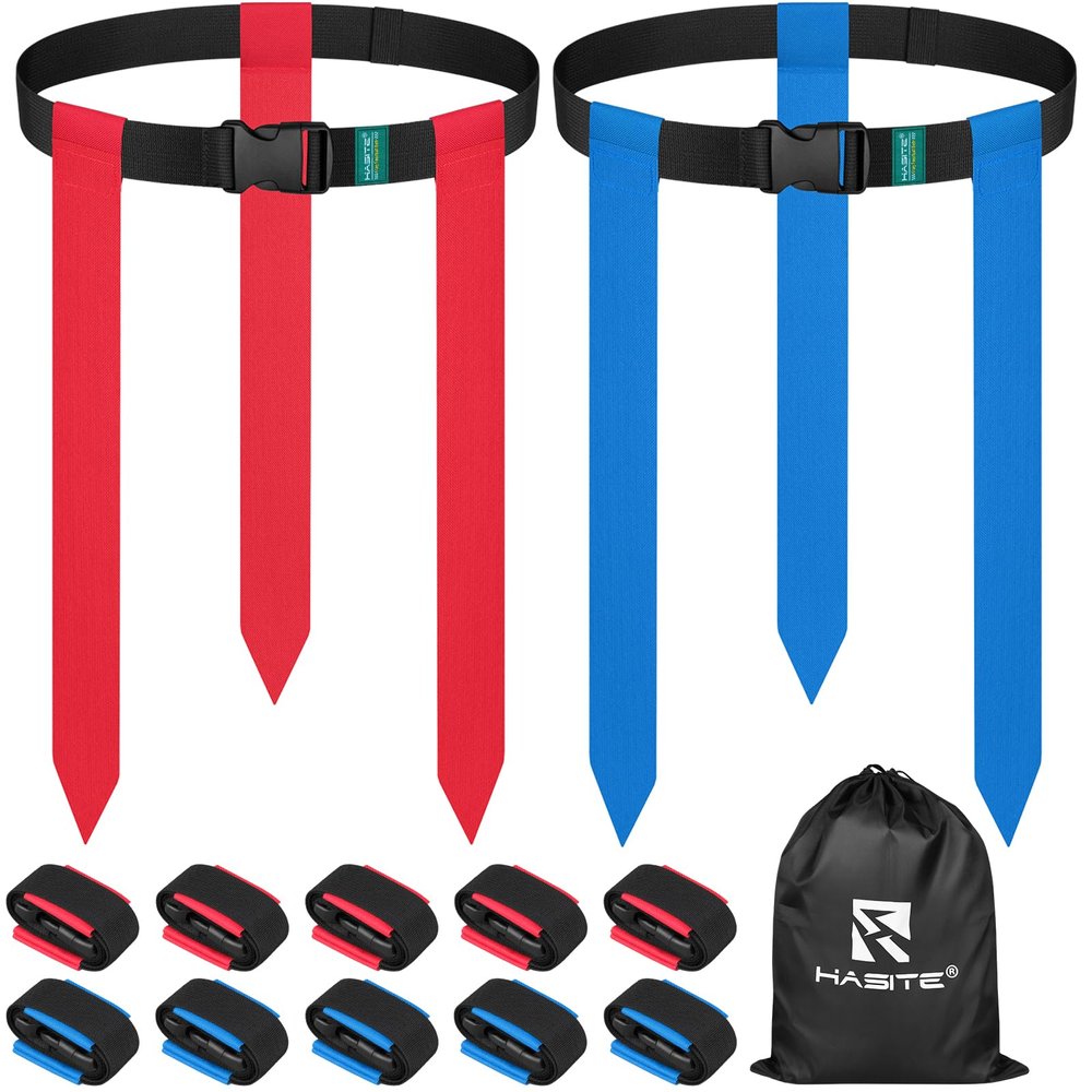 HASITE Flag Football Belts - 10 Sets of Adjustable Flag Football Set, Contains 30 Football Flags and Storage Bag, Perfect for Youth Adults and Children To Capture The Flag