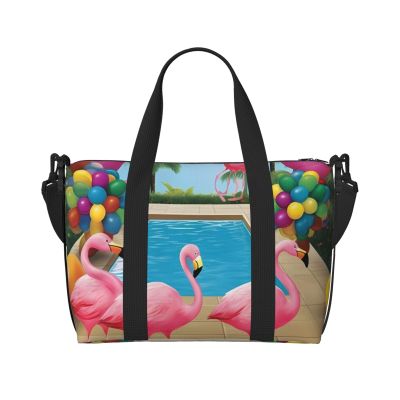 Travel Duffel Bags Personal Item Bag Carry on Luggage Bag Training Handbag Lightweight Waterproof Sports Gym Bag Flamingo and swimming pool Weekender Bag for Women Men