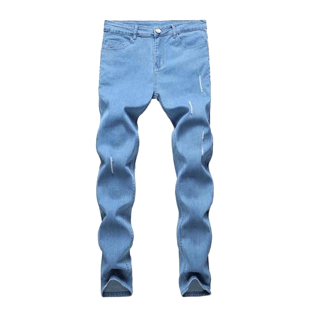 Men's Stretch Ripped Taper Jeans Slim Fit Straight Fit Denim Pants Skinny Fit Distressed Fashion Jeans (Blue,Small)