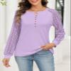 TICTICMISS Women's Lace Long Sleeve Shirts Henley Crewneck Tops Business Casual Fall Blouses Purple view 2