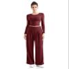SUUKSESS Women Wide Leg Pants Elastic High Waisted Work Pants Flowy Palazzo Trouser Pants (Red Wine, S) view 4