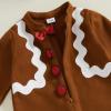 Adobabirl Baby Gingerbread Costume - Boy Girl Christmas Outfit Romper Jumpsuit Footies with Hat - Cute Cosplay Gingerbread Man Outfit (Khaki, 2-3T) view 3