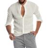 Men's Cotton Linen Long Sleeve Shirts Casual Button Down Banded Collar Yoga Shirt Dress Shirts Beach Tops (5X-Large,White) view 2
