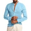 Men's Cotton Linen Long Sleeve Shirts Casual Button Down Banded Collar Yoga Shirt Dress Shirts Beach Tops (5X-Large,Light Blue) view 2