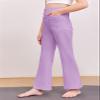 Haloumoning Girl's Flare Pants Kids High Waisted Button Multiple Pockets Yoga Bootcut Pants Full Length Bell Bottoms Purple view 4