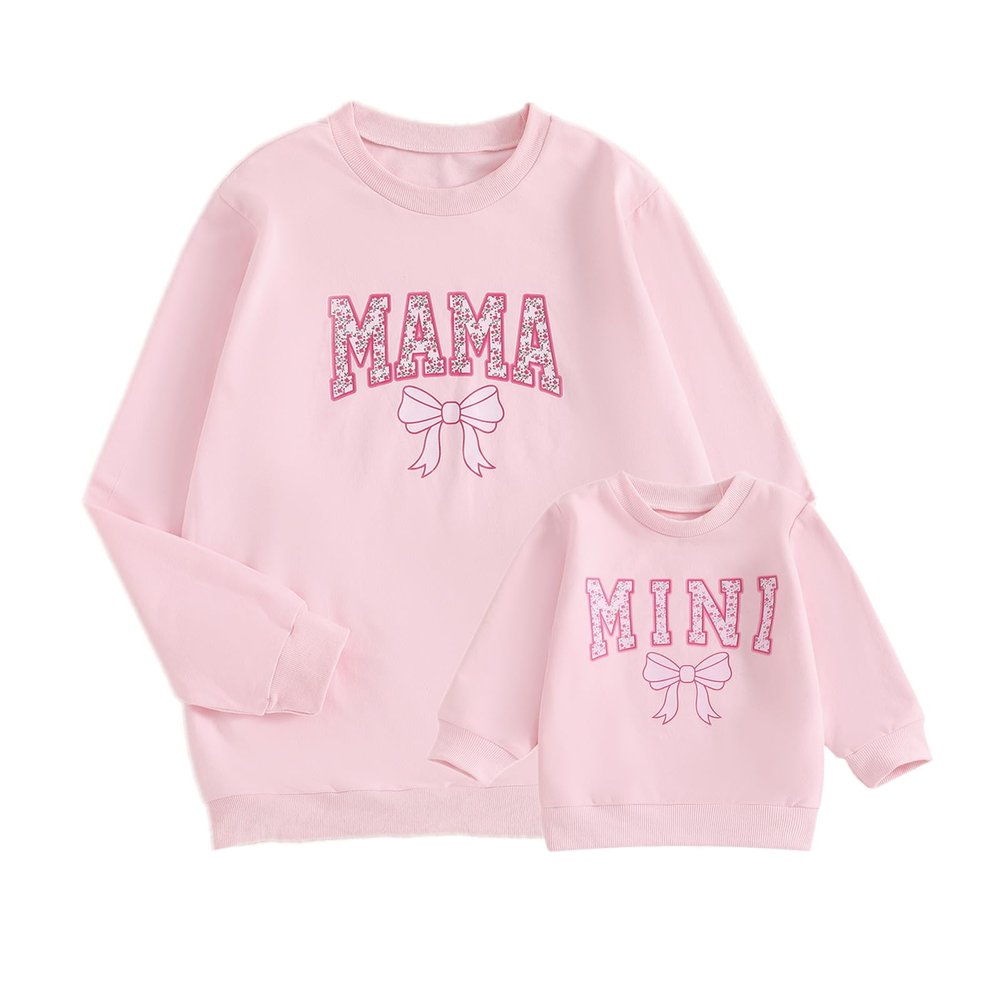 ZAXARRA Mommy and Me Matching Outfits Long Sleeve Crewneck Pullover Tops Mama Sweatshirt Mama and Mini Clothes (Pink,Baby,2-3T)