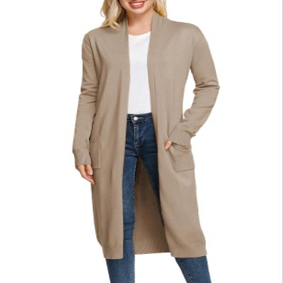 GRACE KARIN Essential Solid Open Front Maxi Long Knitted Cardigan Sweater for Women Apricot