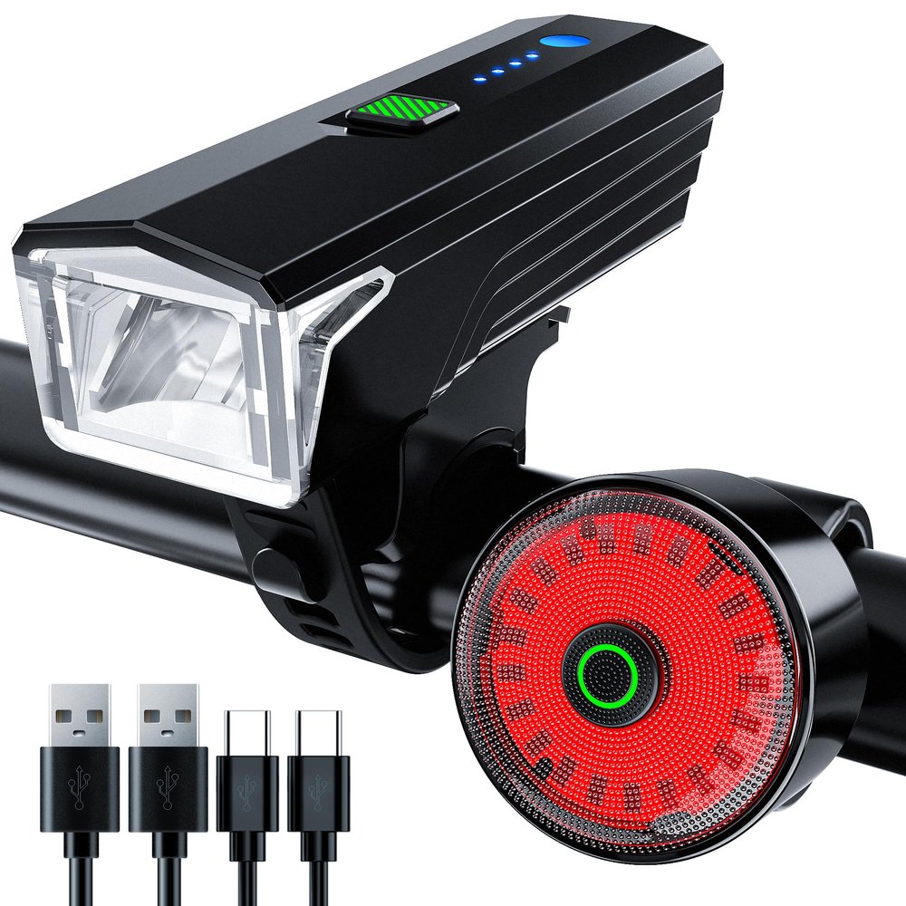 2025 Anti-Glare Front Rear Sensor 3000 Bike Lights, 5+6 Kind Warning Modes Bicycle Light and Tail Light Set, Long Time Waterproof Bike Accessories for Night Riding City Streets Mountain, Black
