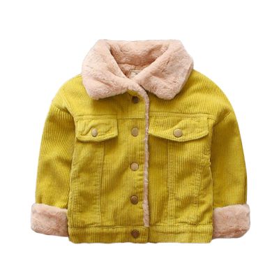Betadog Toddler Corduroy Jacket for Baby Boys Girls Winter Warm Coat Lined Lapel Button Down (Yellow, 6-12 Months)