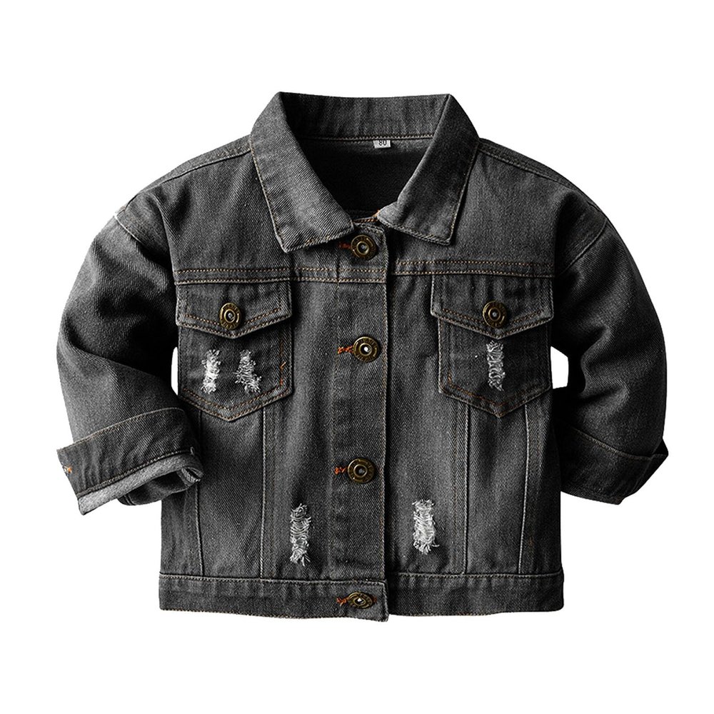 Betadog Toddler Girl's Long Sleeve Button Up Denim Shirt Jacket Boys Vintage Washed Basic Denim (Black, 6-7 Years)
