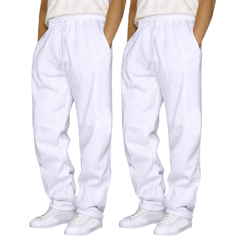 2 Pack Sweat Pants for Mens Wide Leg Joggers Pants Heavyweight Fleece Workout Jogging Loose Fit Trousers with Pocket