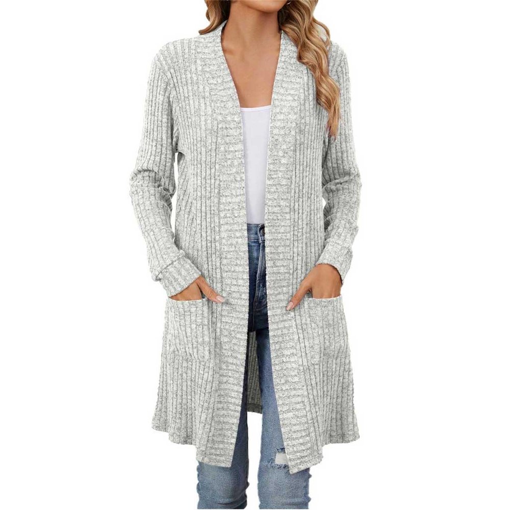 Cardigan Sweaters for Women Lightweight, Fall Outfits for Women 2024 Long Sleeve Draped Open Front Waterfall Sweater Coat Basic Solid Knitwear Jumpers Outerwear Tops with Pockets Grey