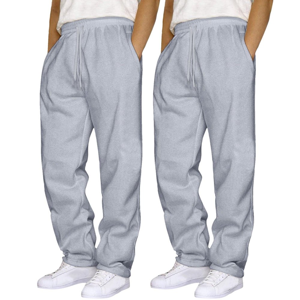 2 Pack Sweat Pants for Mens Wide Leg Joggers Pants Heavyweight Fleece Workout Jogging Loose Fit Trousers with Pocket
