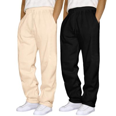 2 Pack Sweat Pants for Mens Wide Leg Joggers Pants Heavyweight Fleece Workout Jogging Loose Fit Trousers with Pocket