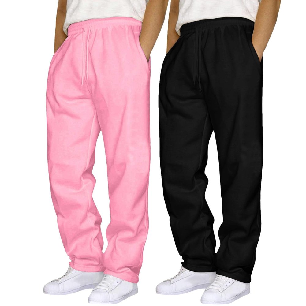 2 Pack Sweat Pants for Mens Wide Leg Joggers Pants Heavyweight Fleece Workout Jogging Loose Fit Trousers with Pocket