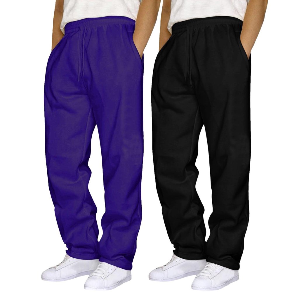 2 Pack Sweat Pants for Mens Wide Leg Joggers Pants Heavyweight Fleece Workout Jogging Loose Fit Trousers with Pocket