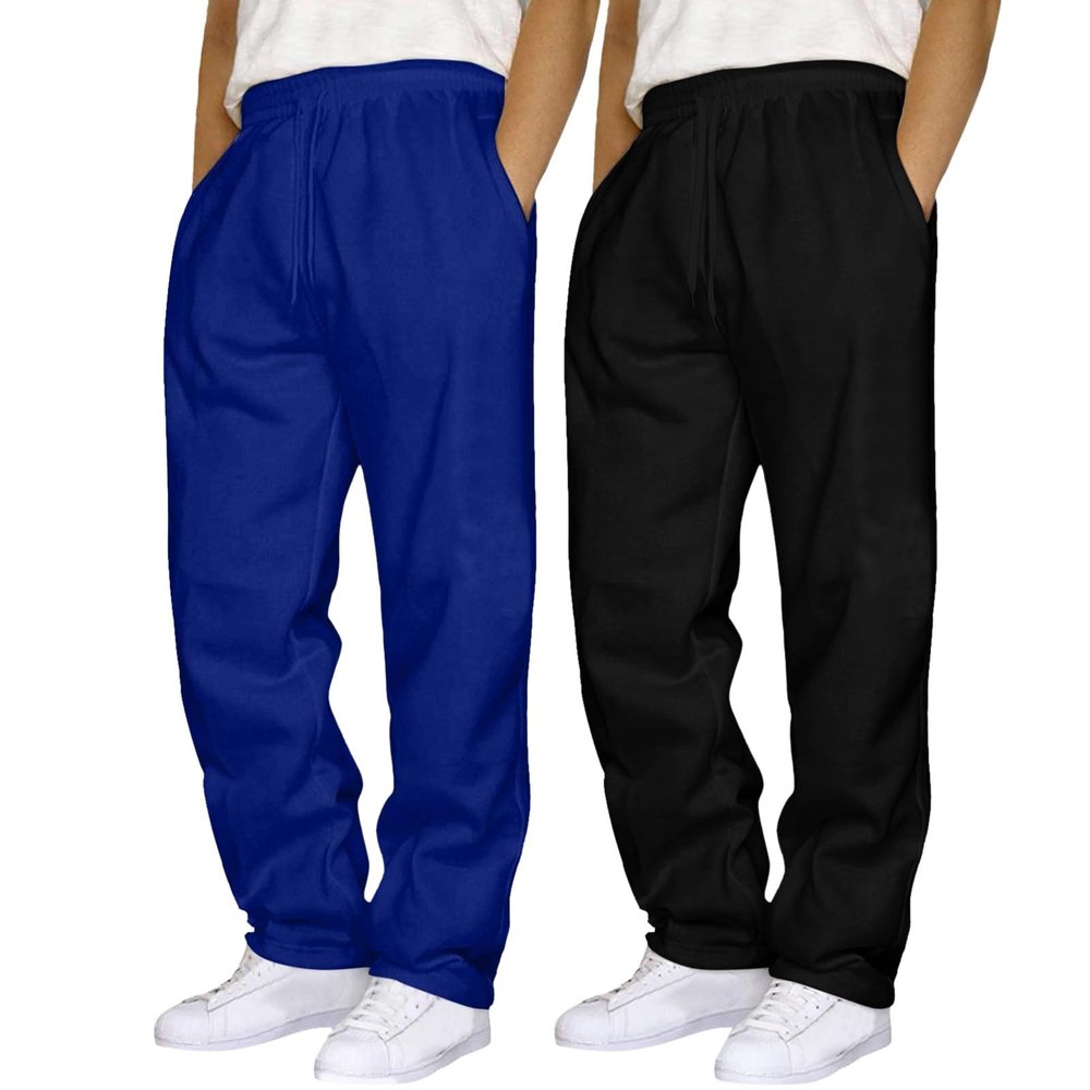 2 Pack Sweat Pants for Mens Wide Leg Joggers Pants Heavyweight Fleece Workout Jogging Loose Fit Trousers with Pocket