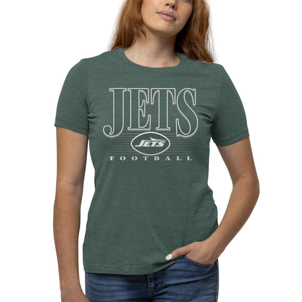 Team Fan Apparel NFL Womens Overtime Blueprint Tag-Less T-Shirt, Ladies Football Tee, Short Sleeve, Soft Cotton, Vintage (New York Jets - Green, Small)