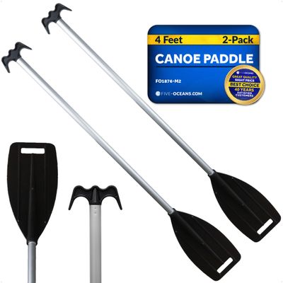 Five Oceans Canoe Paddle, 2-Pack Canoe Paddles and Boat Hook, Black, 4-Feet Long, Anodized Aluminum Shaft, Reinforced ABS Plastic Blade & Hook, Lightweight - FO1876-M2
