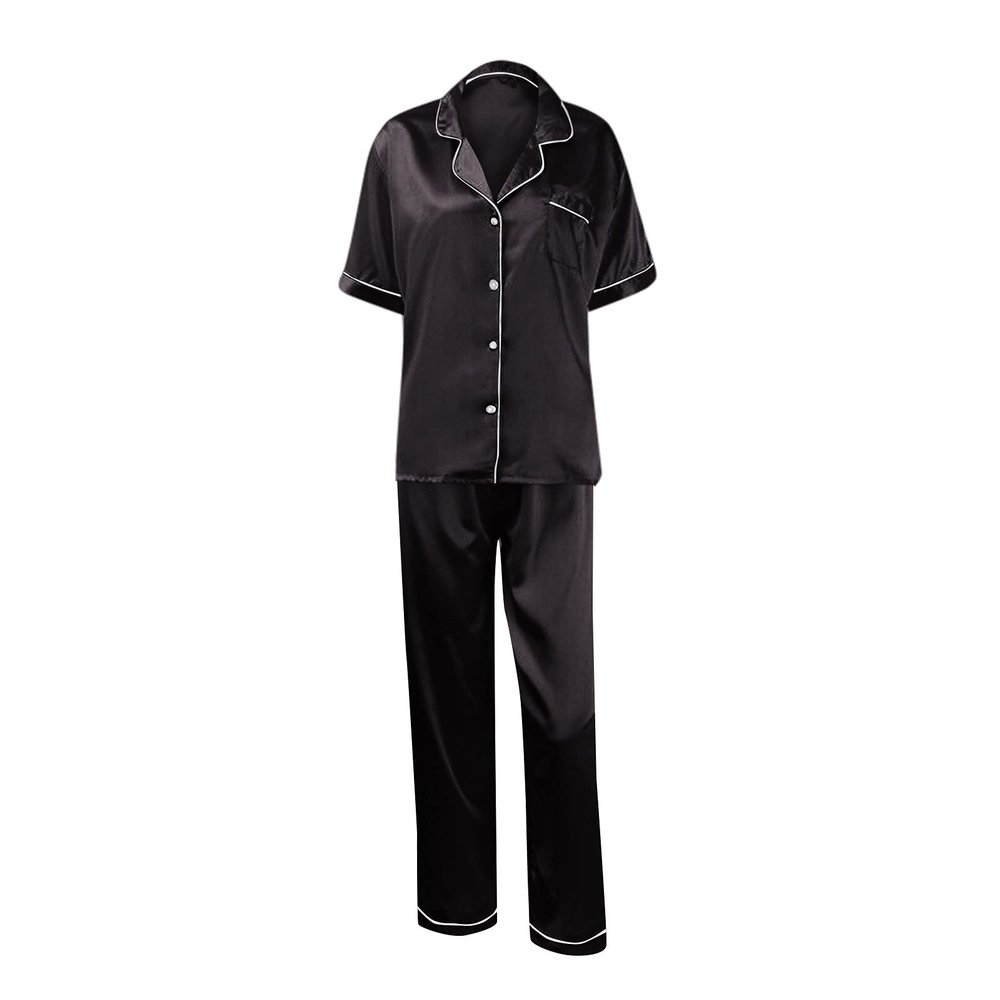 NREALY ropa para Mujer conjuntos bonitos Silk Button Down Pajamas for Women Satin Pajama Set for Women (Black-D,5X-Large)