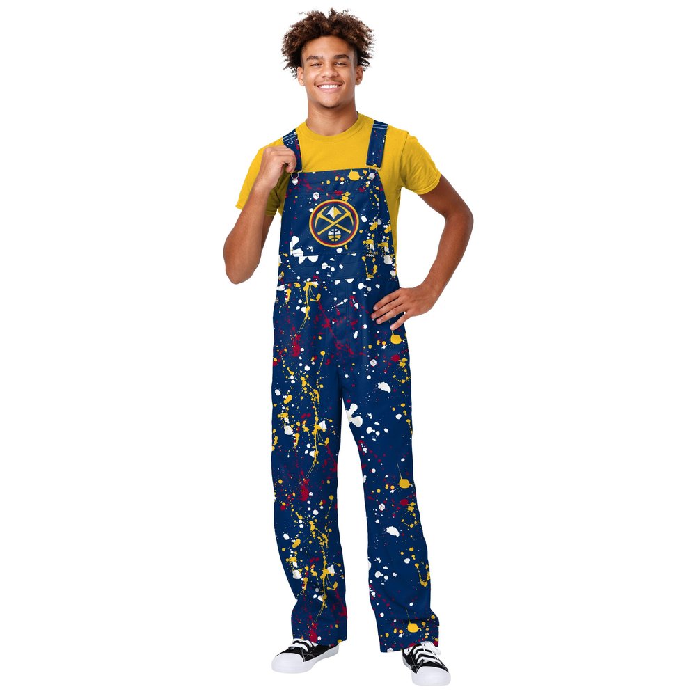 FOCO Men's Denver Nuggets NBA Team Logo Bib Overalls, Paint Splatter