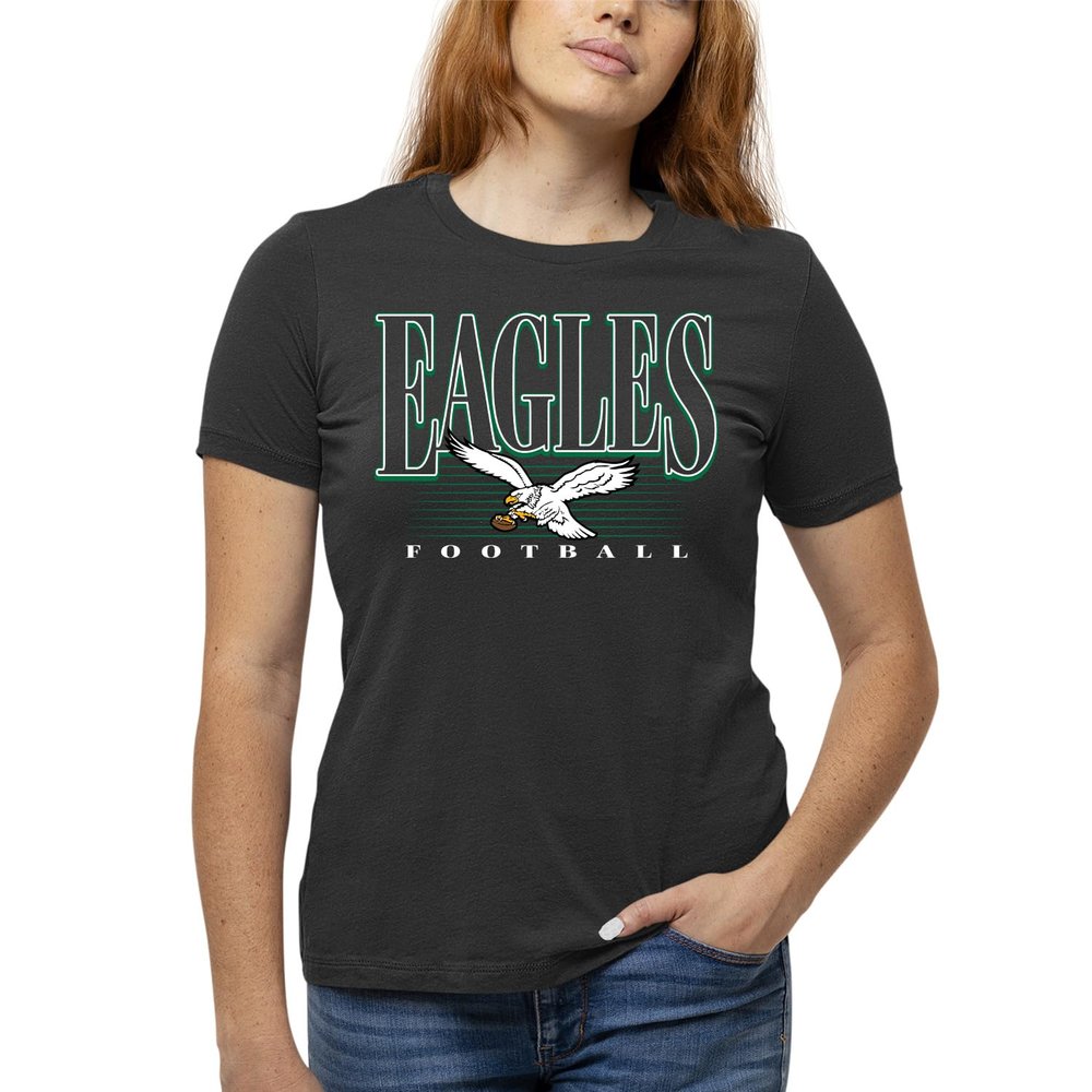 Team Fan Apparel NFL Womens Overtime Blueprint Tag-Less T-Shirt, Ladies Football Tee, Short Sleeve, Soft Cotton, Vintage (Philadelphia Eagles - Black, XX-Large)