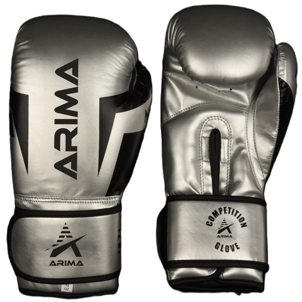 Arima Boxing Gloves - Premium PU Leather, Heavyweight - Ideal for Boxing, Kickboxing, Muay Thai & Fitness Training - Silver, 14 oz.