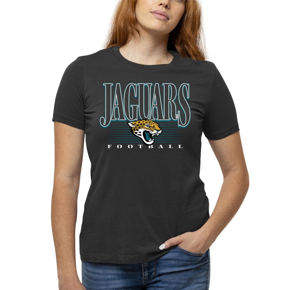 Team Fan Apparel NFL Womens Overtime Blueprint Tag-Less T-Shirt, Ladies Football Tee, Short Sleeve, Soft Cotton, Vintage (Jacksonville Jaguars - Black, XX-Large)