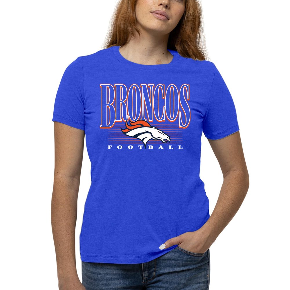 Team Fan Apparel NFL Womens Overtime Blueprint Tag-Less T-Shirt, Ladies Football Tee, Short Sleeve, Soft Cotton, Vintage (Denver Broncos - Royal, Large)