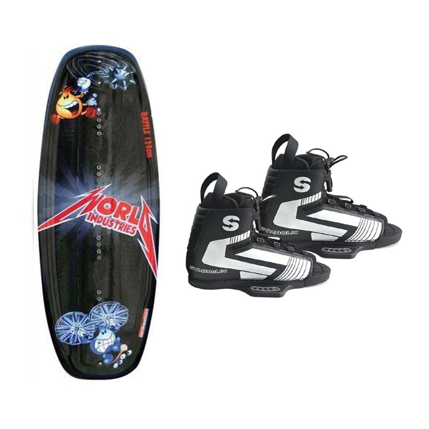 124cm World Industries Wakeboard and Symbolic Bindings Fit Wakeboarding Boot Package Set (124cm - S Fit Men 4-6 Binding)