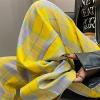 Plaid Sweatpants Baggy Elastic High Waisted Wide Leg Pants Cute Teen Girl Y2k Street Slacks with Pocket Yellow view 4