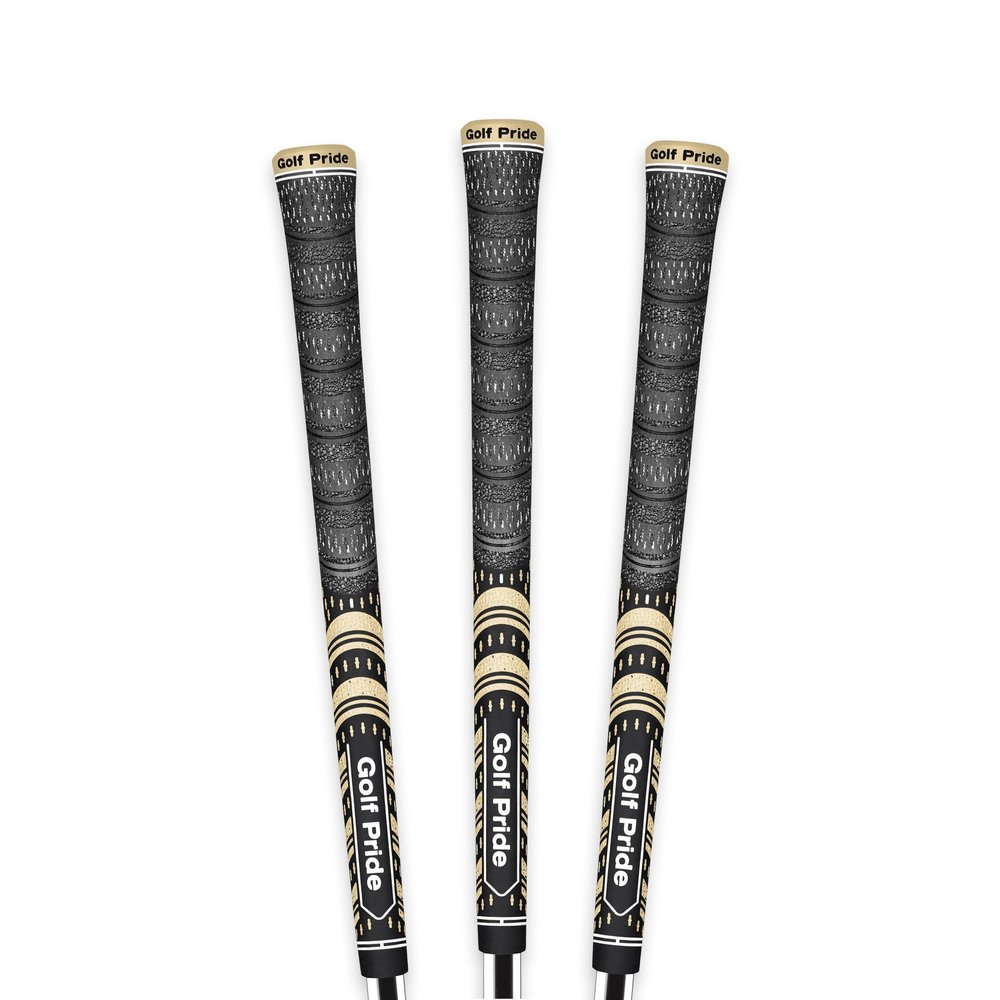 Golf Pride MCC Golf Club Grip - All-Weather Hybrid Grip - Brushed Cotton Cord & Pebbled Texture - Moisture-Wicking Technology - Midsize - Black/Gold - 3 Pack