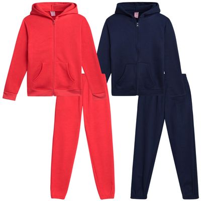 Real Love Girls Sweat Suit Set - 4 Piece Soft Fleece Zip Up Hoodie and Athletic Jogger Sweatpants for Girls (Sizes: 7-16), Size 10-12, Navy/Coral