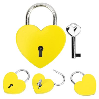 Heart Lock, Practical, Comfortable Lock with Key for Diary, Small Luggage, Jewelry Box (Yellow)