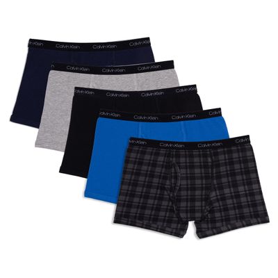 Calvin Klein Kids Boys' Modern Cotton Boxer Brief Underwear 5-Pack, Gray Plaid/Victoria Blue/Black/Heather Gray/Black Iris, Medium