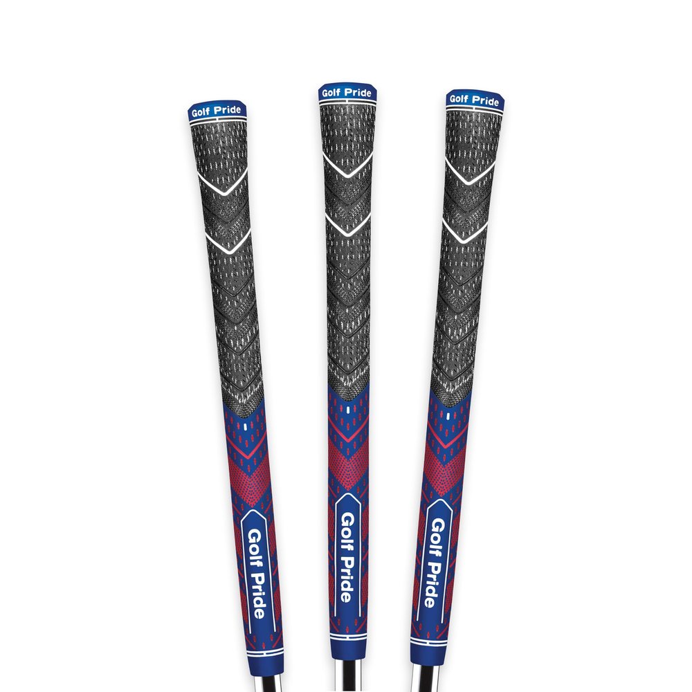 Golf Pride MCC Plus4 Golf Club Grip - All-Weather Hybrid Grip with Larger Lower Hand - Brushed Cotton Cord & Pebbled Texture, Navy/Red - Midsize, 3 Pack