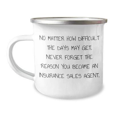 Inspirational Gifts for Insurance Sales Agents - No Matter How Tough the Days Get, Never Forget Why You Started - Funny Camping Mug for Insurance Professionals on Their Birthday